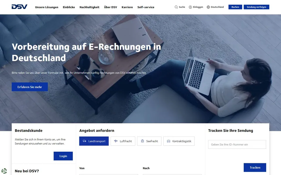 DSV – Ansicht der Anbieter-Website