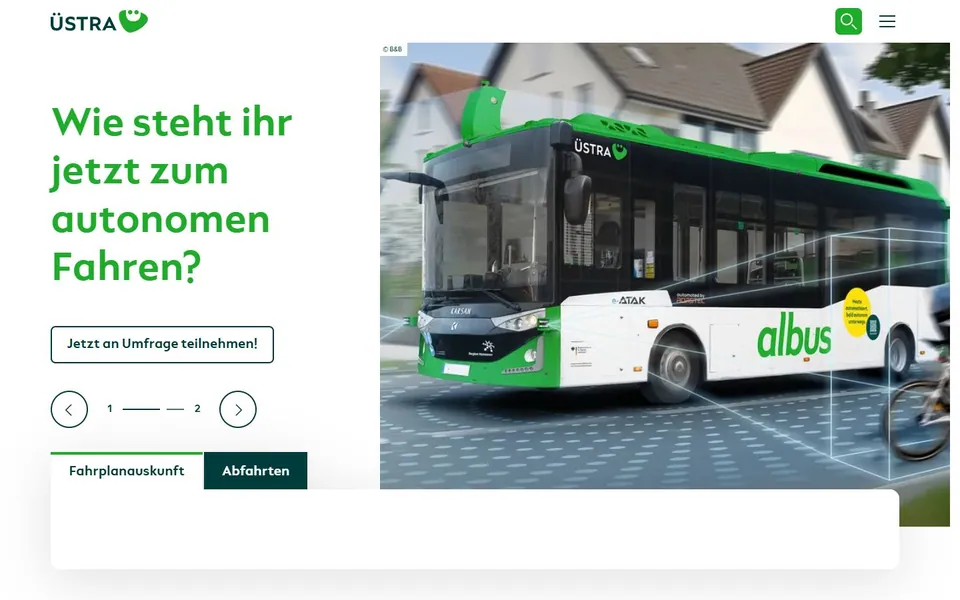 ÜSTRA – Ansicht der Anbieter-Website