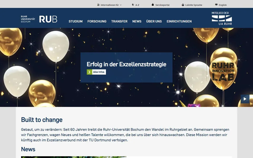 Ruhr-Universität Bochum – Ansicht der Anbieter-Website