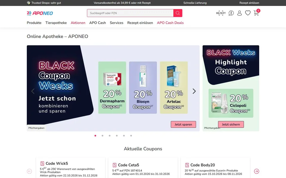 APONEO – Ansicht der Anbieter-Website