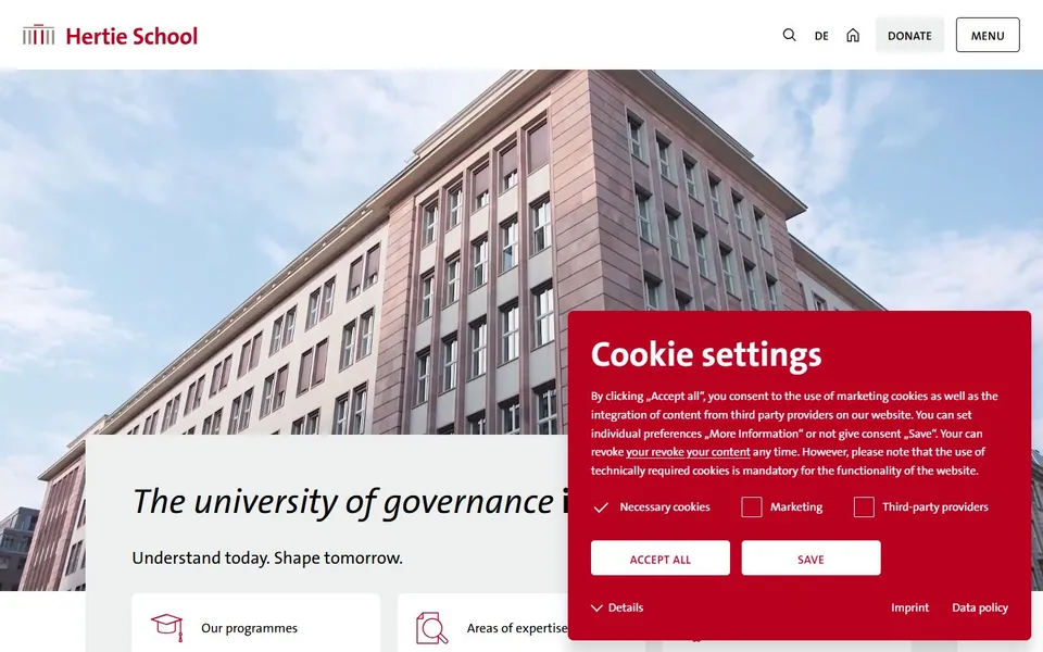 Hertie School – Ansicht der Anbieter-Website