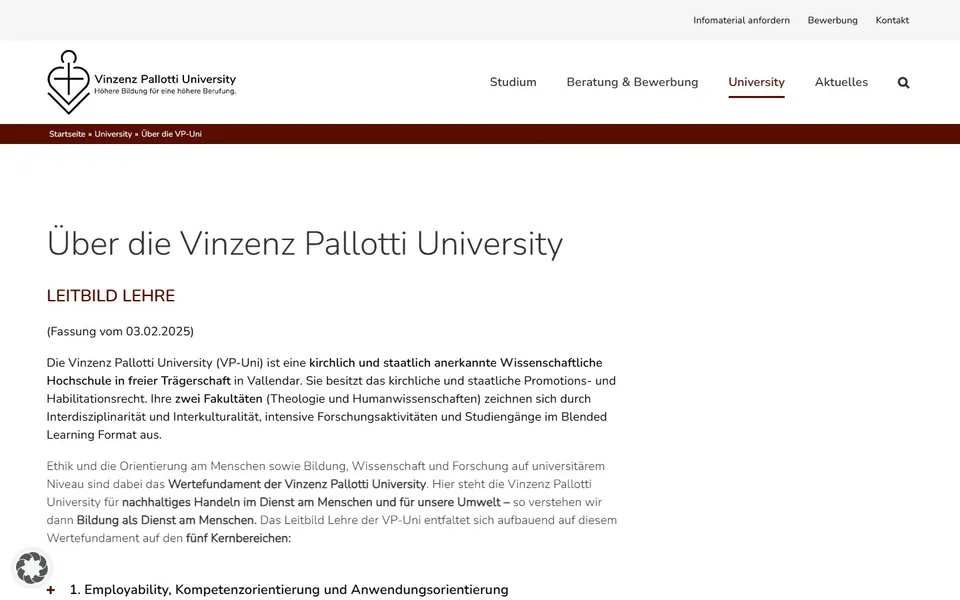 Vinzenz Pallotti University – Hochschulprofil auf der Anbieter-Website