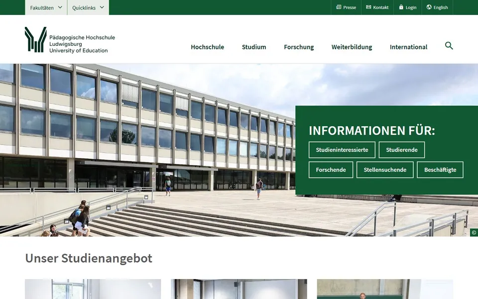 Pädagogische Hochschule Ludwigsburg – Ansicht der Anbieter-Website