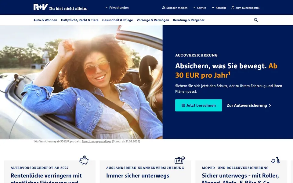 R+V – Ansicht der Anbieter-Website