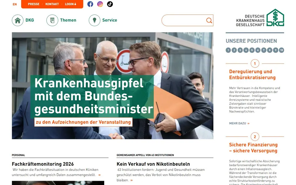 Deutsche Krankenhausgesellschaft – Ansicht der Anbieter-Website