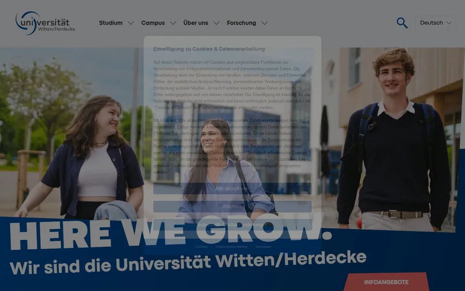 Universität Witten/Herdecke – Ansicht der Anbieter-Website