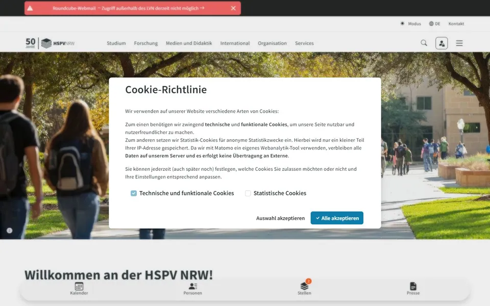 Hochschule für Polizei und öffentliche Verwaltung Nordrhein-Westfalen – Ansicht der Anbieter-Website