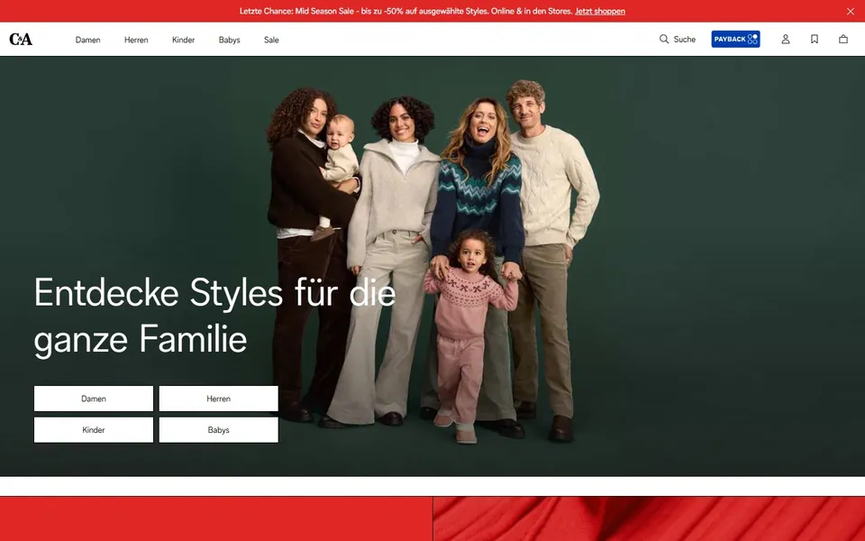C&A – Ansicht der Anbieter-Website