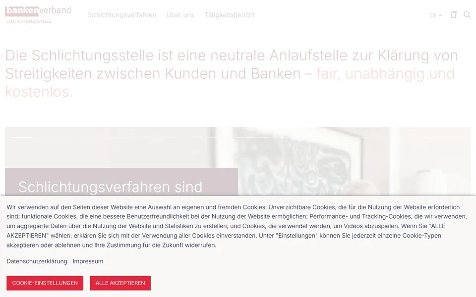 Ombudsmann der privaten Banken – Ansicht der Anbieter-Website