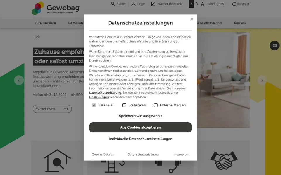 Gewobag – Ansicht der Anbieter-Website