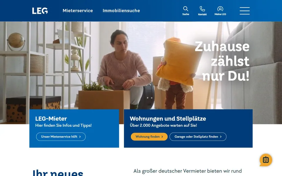 LEG Wohnen – Ansicht der Anbieter-Website