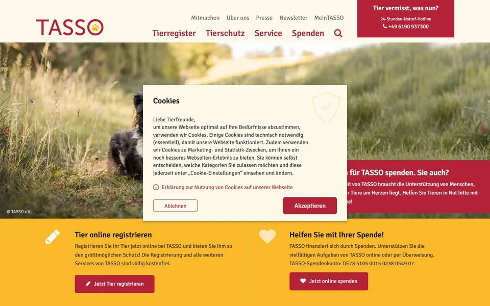 TASSO – Ansicht der Anbieter-Website