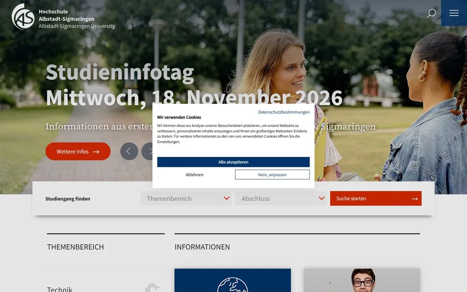 Hochschule für Ingenieur- und Wirtschaftswissenschaften Albstadt-Sigmaringen – Ansicht der Anbieter-Website