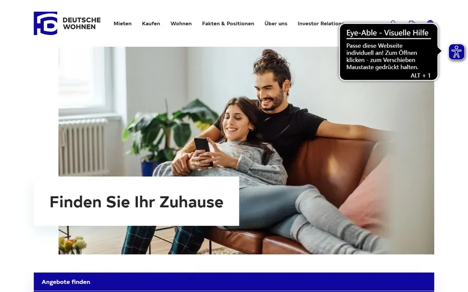 Deutsche Wohnen – Ansicht der Anbieter-Website