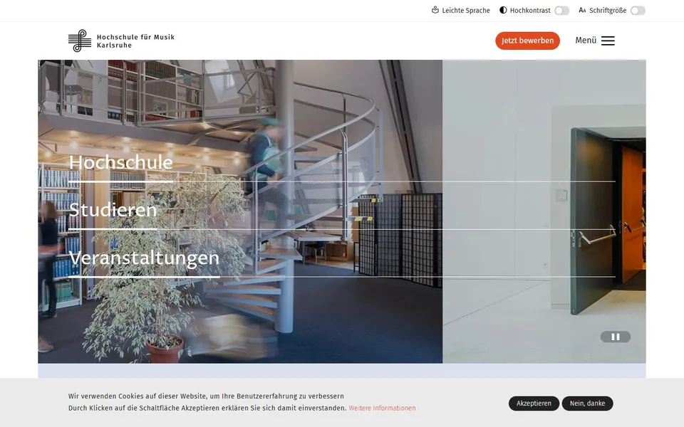 Hochschule für Musik Karlsruhe – Ansicht der Anbieter-Website
