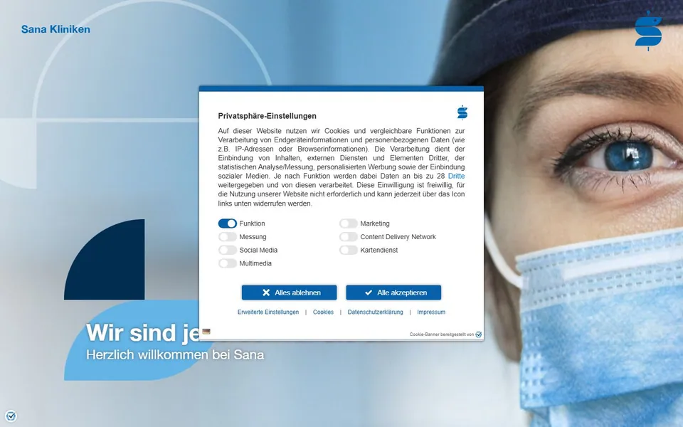 Sana – Ansicht der Anbieter-Website
