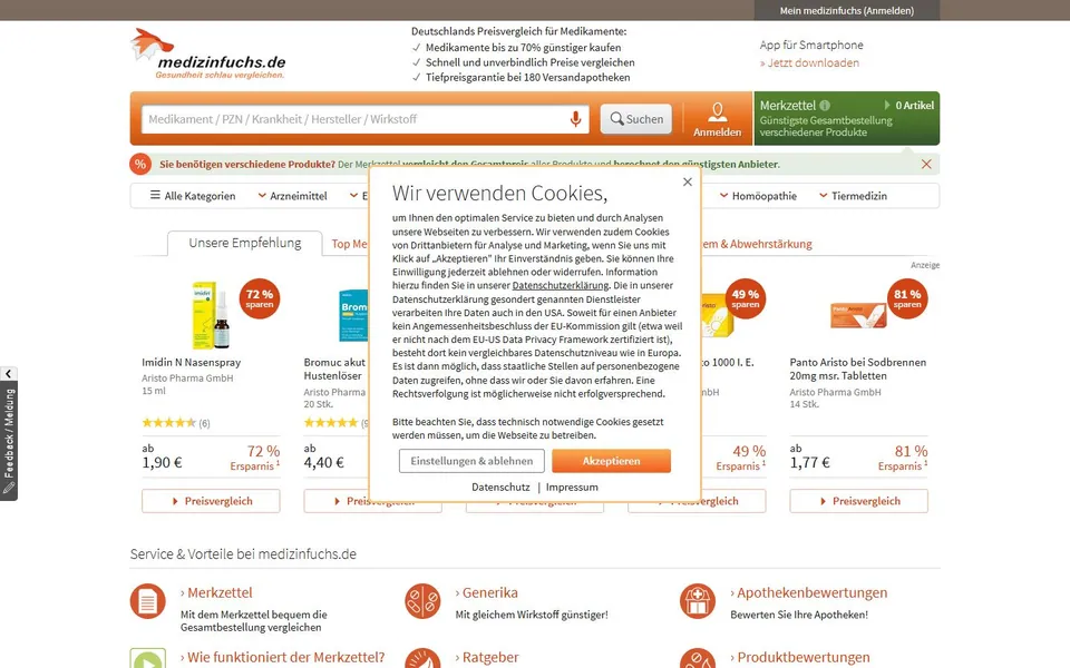 medizinfuchs – Ansicht der Anbieter-Website