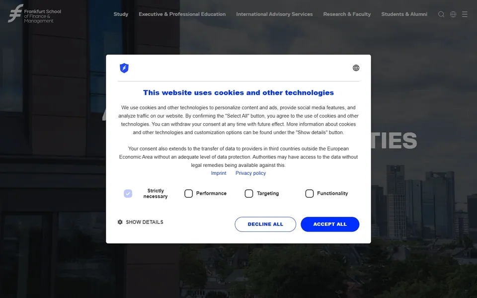 Frankfurt School of Finance & Management – Ansicht der Anbieter-Website