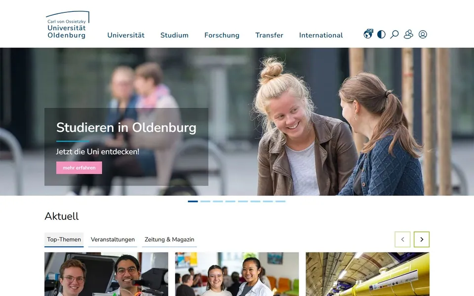 Carl von Ossietzky Universität Oldenburg – Ansicht der Anbieter-Website