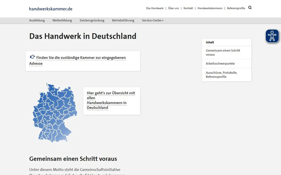 Handwerkskammer-Suche – Ansicht der Anbieter-Website