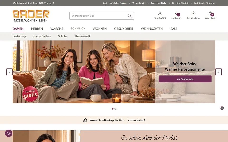 BADER – Ansicht der Anbieter-Website