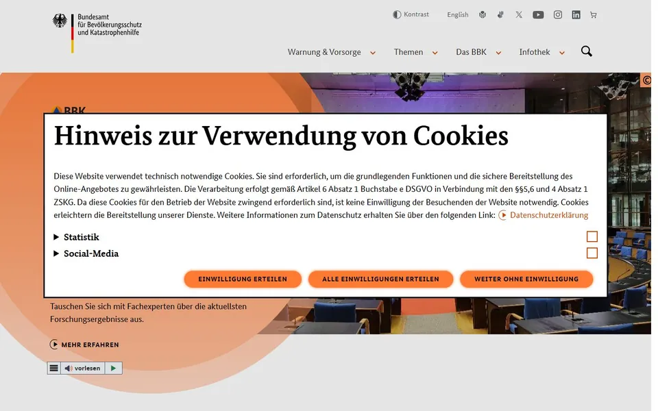 NINA / BBK – Ansicht der Anbieter-Website