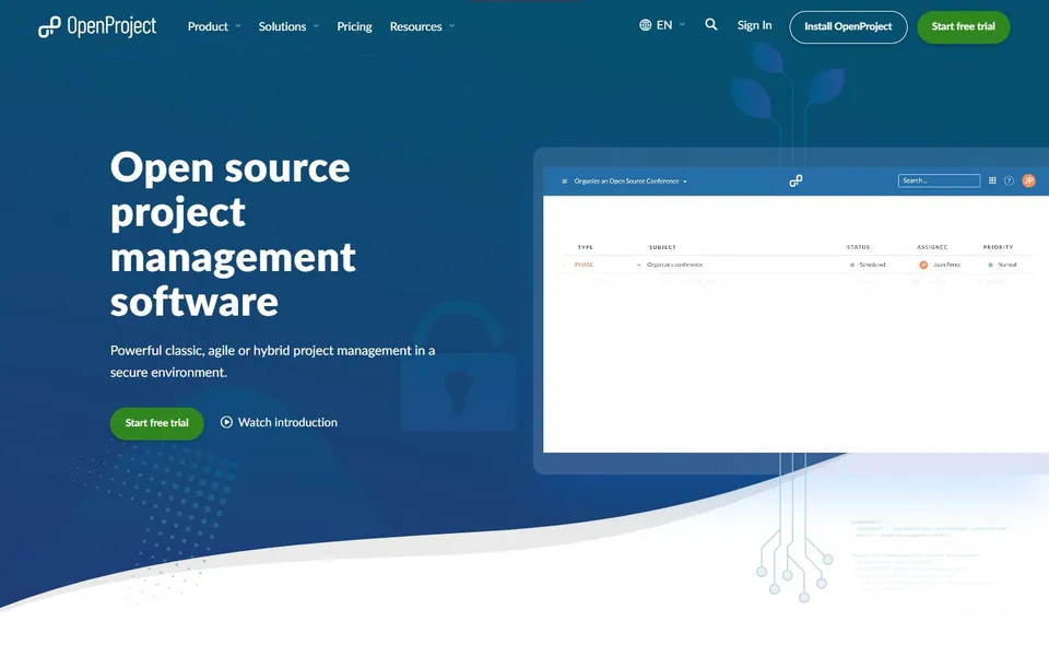OpenProject – Ansicht der Anbieter-Website