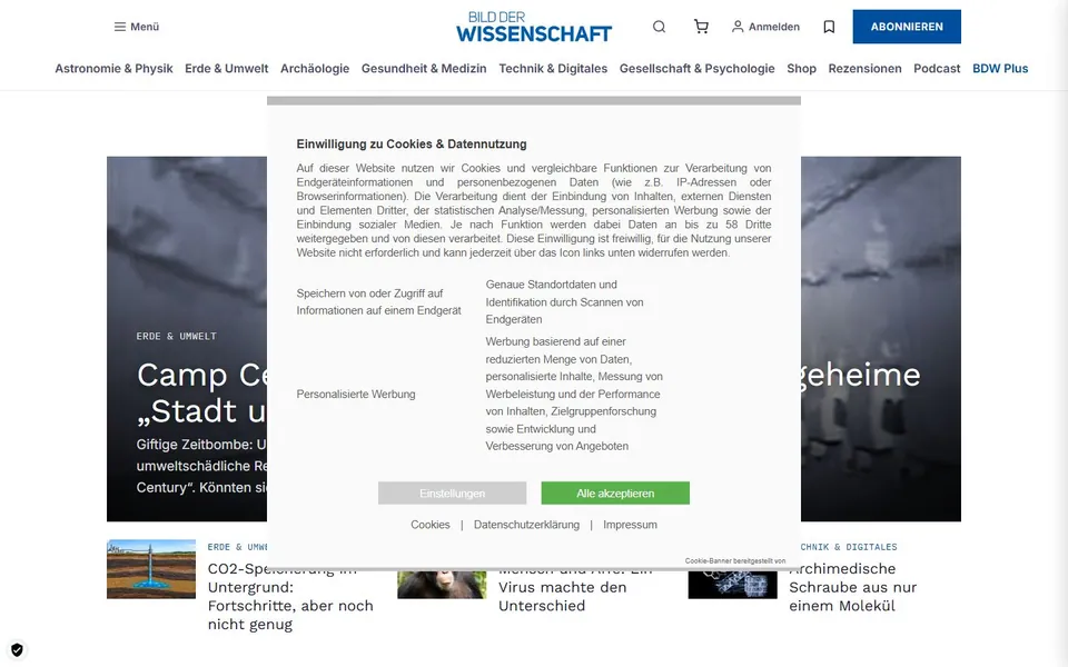 wissenschaft.de – Ansicht der Anbieter-Website