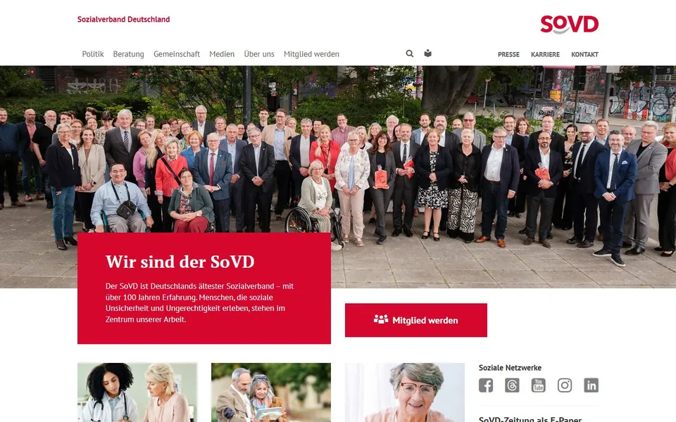 Sozialverband Deutschland – Ansicht der Anbieter-Website