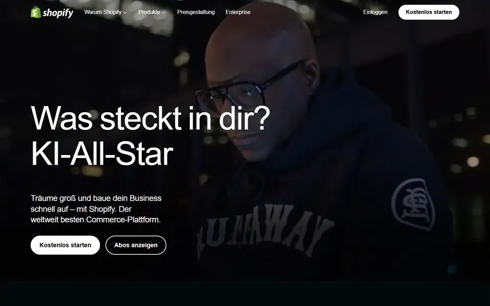 Shopify – Ansicht der Anbieter-Website