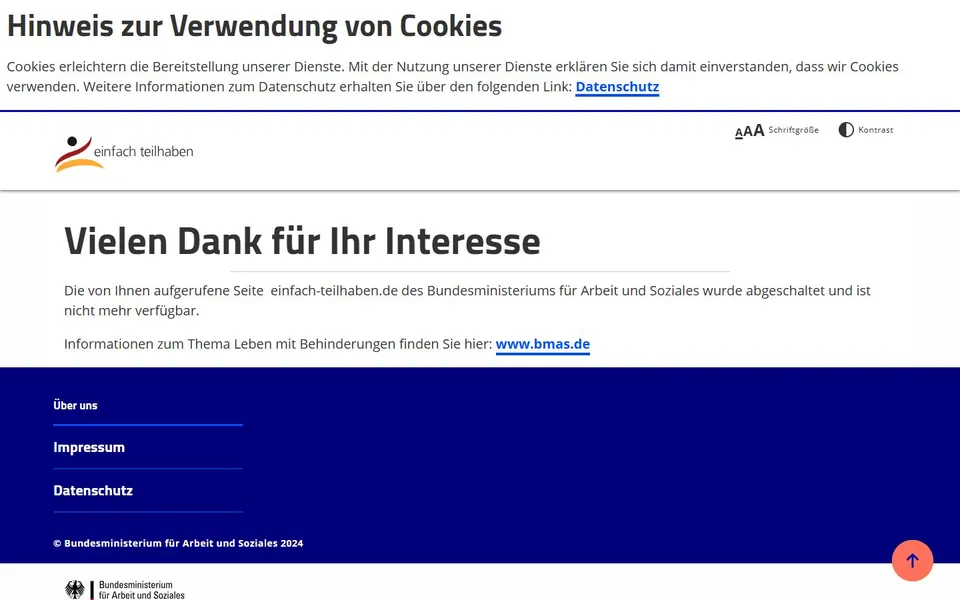 einfach teilhaben – Ansicht der Anbieter-Website