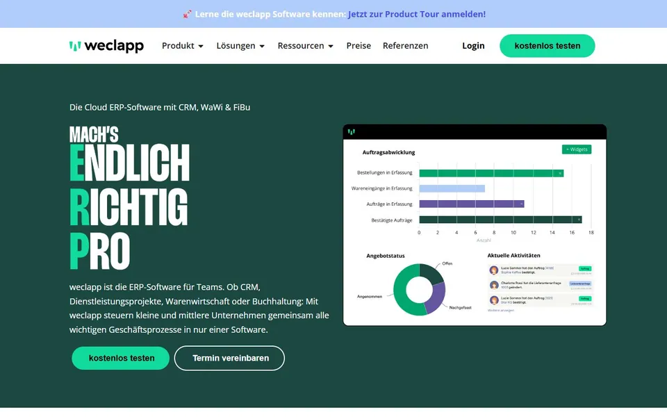 weclapp – Ansicht der Anbieter-Website