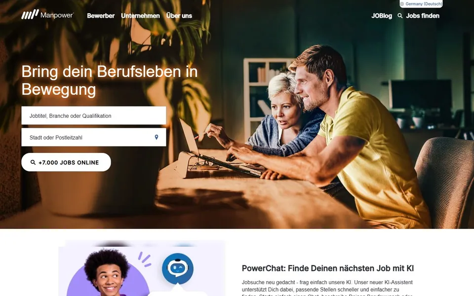 Manpower – Ansicht der Anbieter-Website