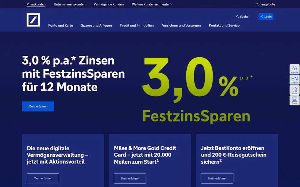 Deutsche Bank – Ansicht der Anbieter-Website