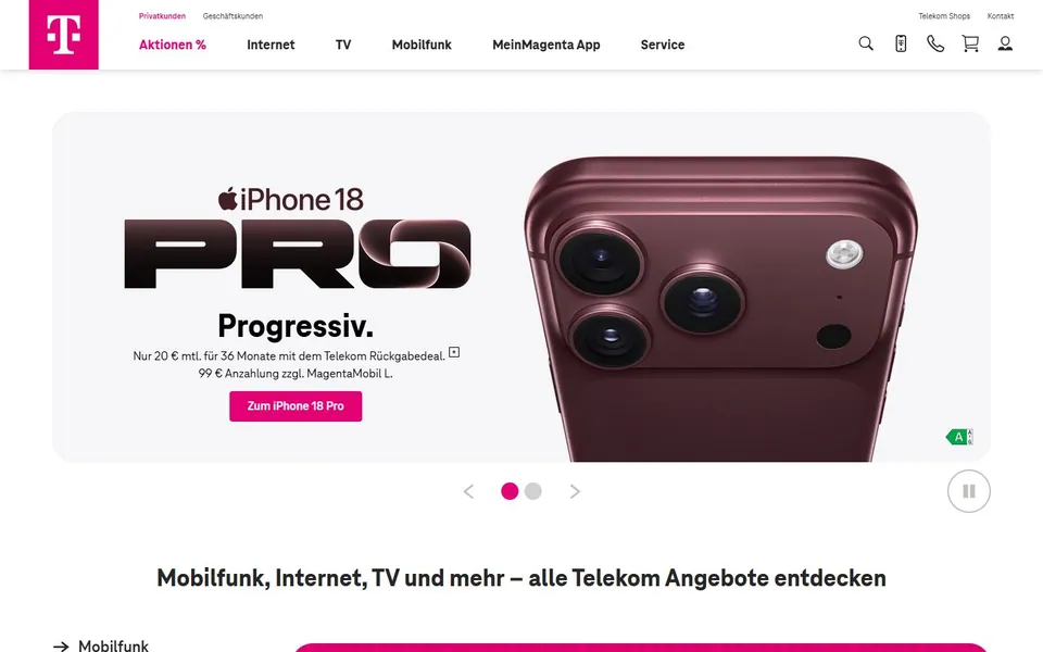 Telekom – Ansicht der Anbieter-Website