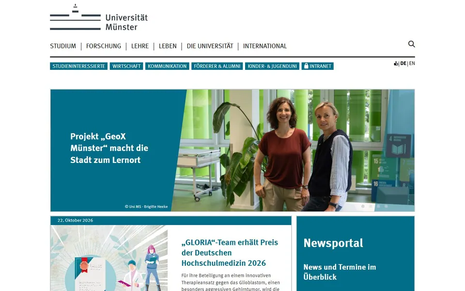 Universität Münster – Ansicht der Anbieter-Website