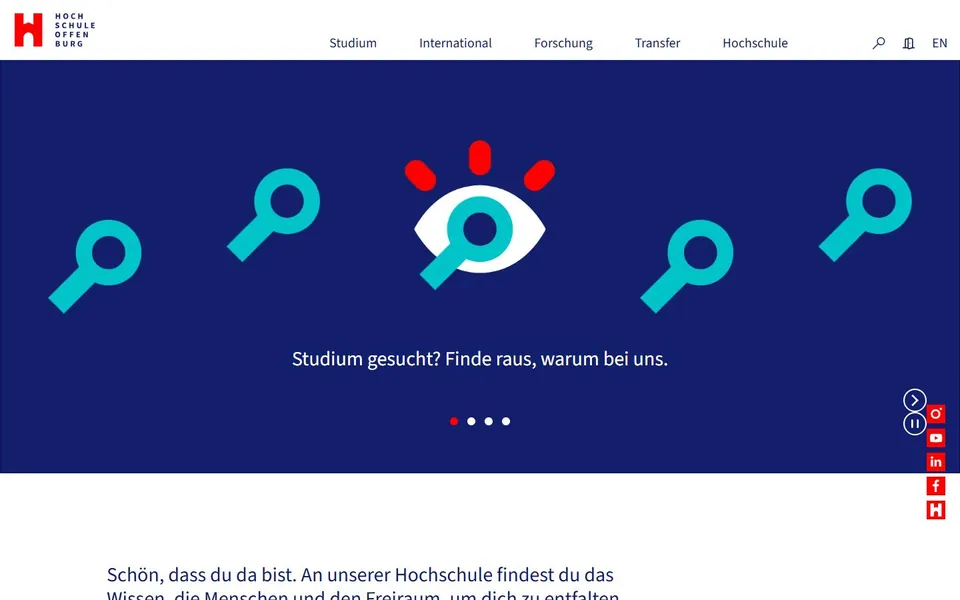 Hochschule für Technik, Wirtschaft und Medien Offenburg – Ansicht der Anbieter-Website