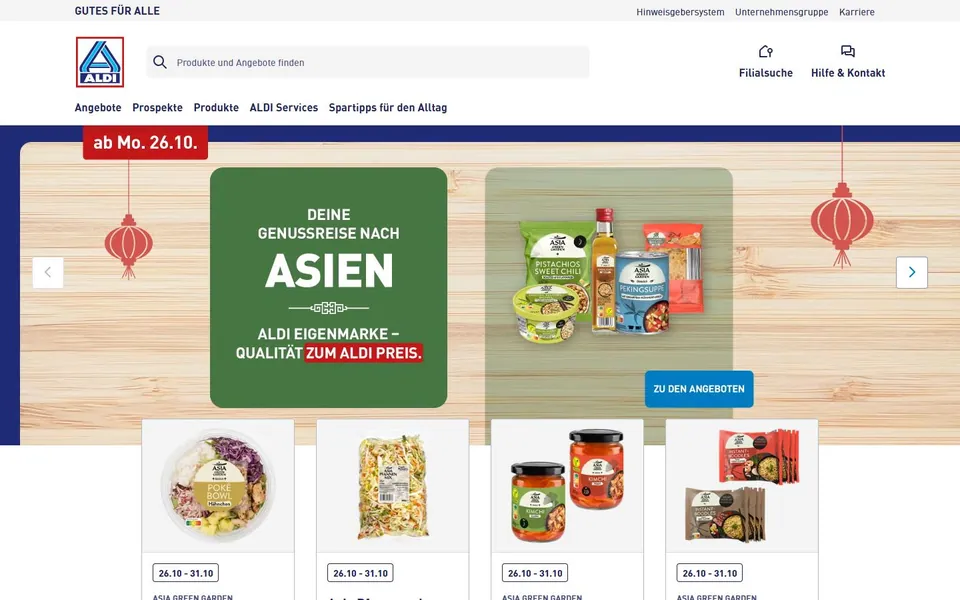 ALDI Nord – Ansicht der Anbieter-Website