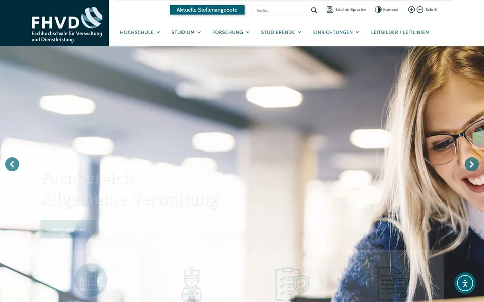 Fachhochschule für Verwaltung und Dienstleistung – Ansicht der Anbieter-Website