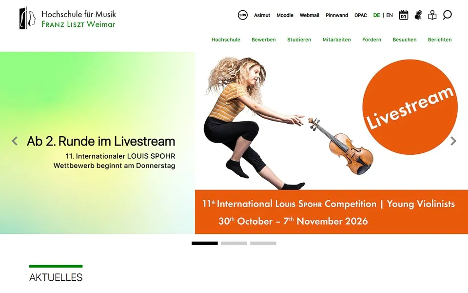 Hochschule für Musik FRANZ LISZT Weimar – Ansicht der Anbieter-Website