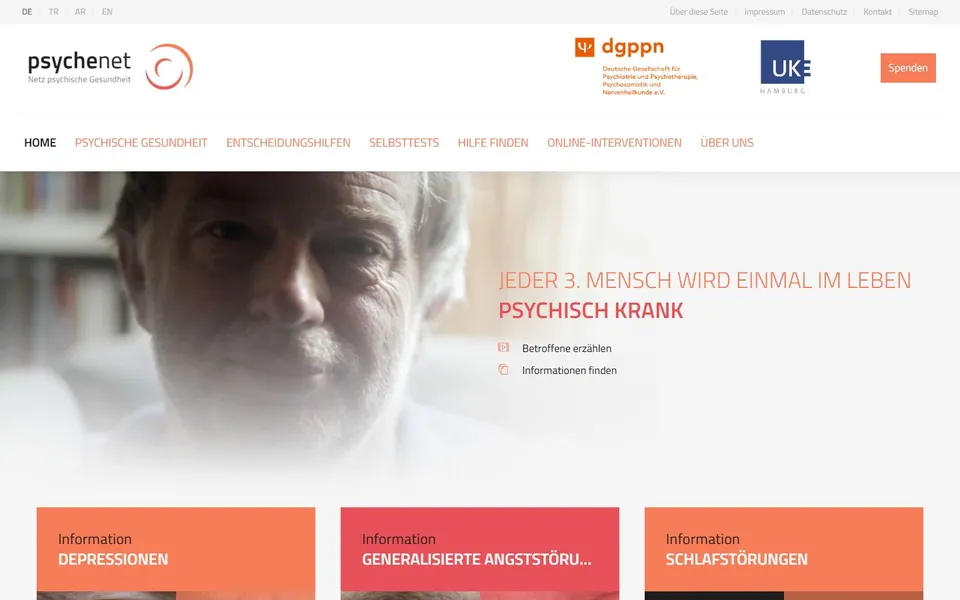 psychenet – Ansicht der Anbieter-Website