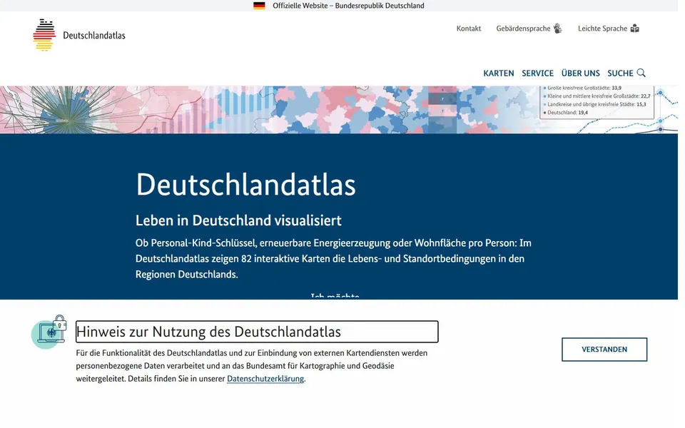 Deutschlandatlas – Ansicht der Anbieter-Website