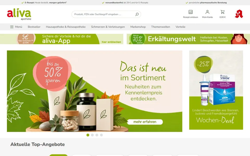 Aliva – Ansicht der Anbieter-Website