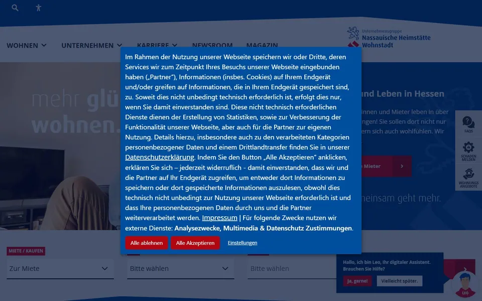 Nassauische Heimstätte – Ansicht der Anbieter-Website