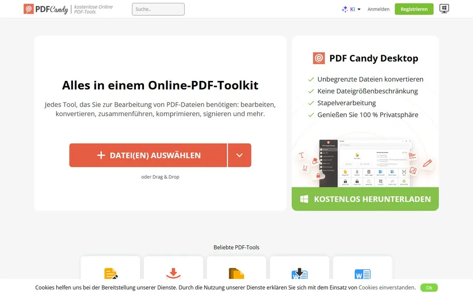 PDF Candy – Ansicht der Anbieter-Website
