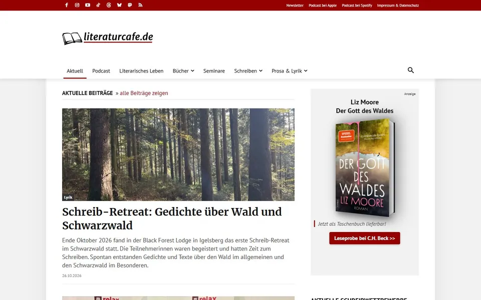 Literaturcafe – Ansicht der Anbieter-Website