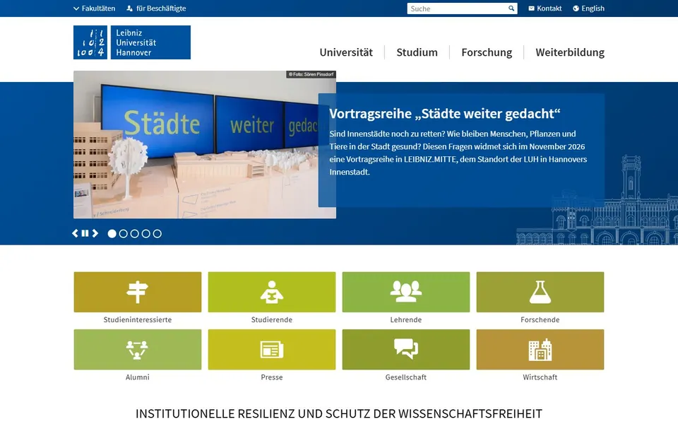 Leibniz Universität Hannover – Ansicht der Anbieter-Website