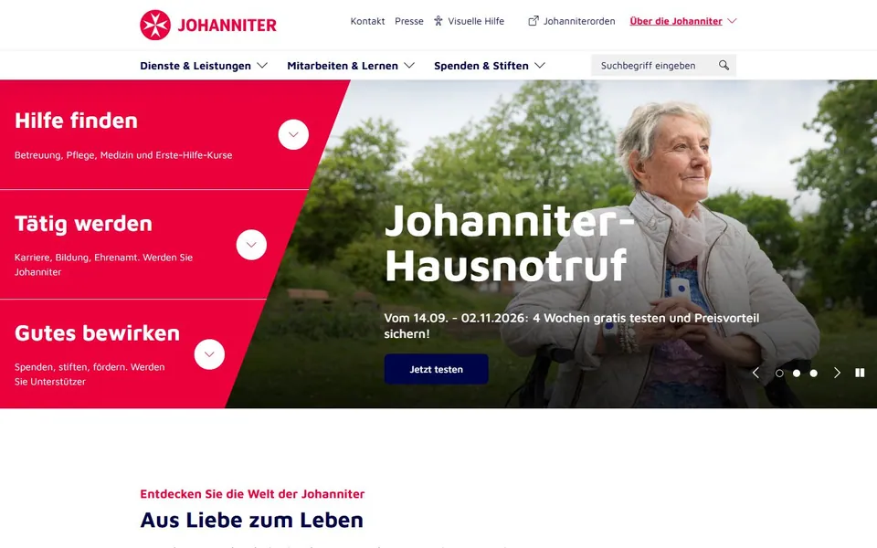 Johanniter – Ansicht der Anbieter-Website