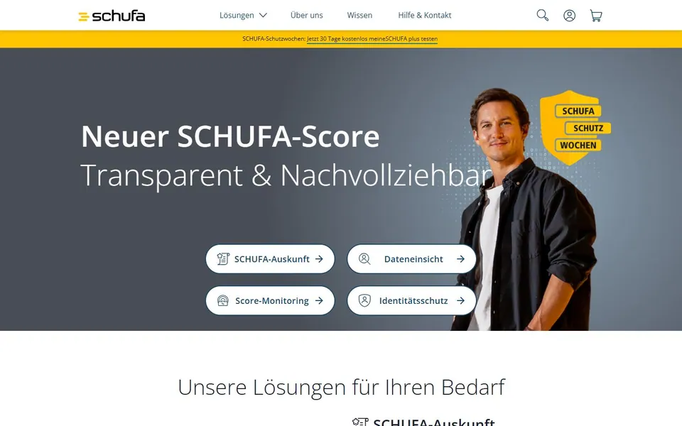 meineSCHUFA – Ansicht der Anbieter-Website