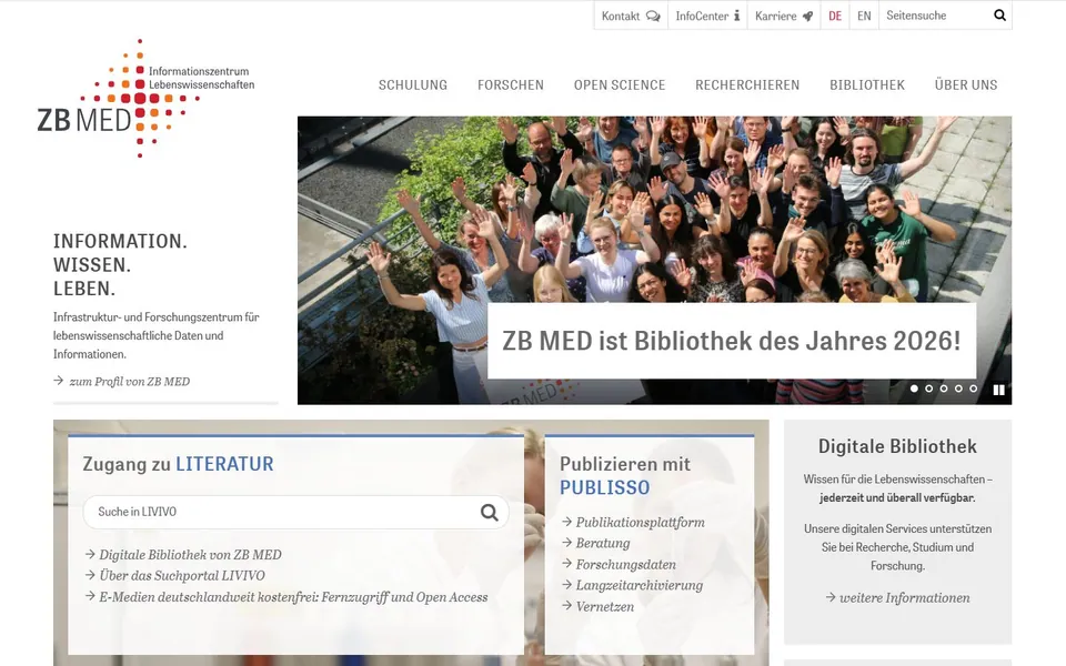 ZB MED – Ansicht der Anbieter-Website